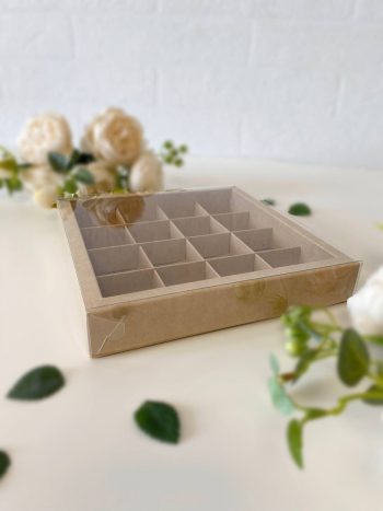 Коробка под 16 конфет с тонкими разделителями, крафт — изображение 2