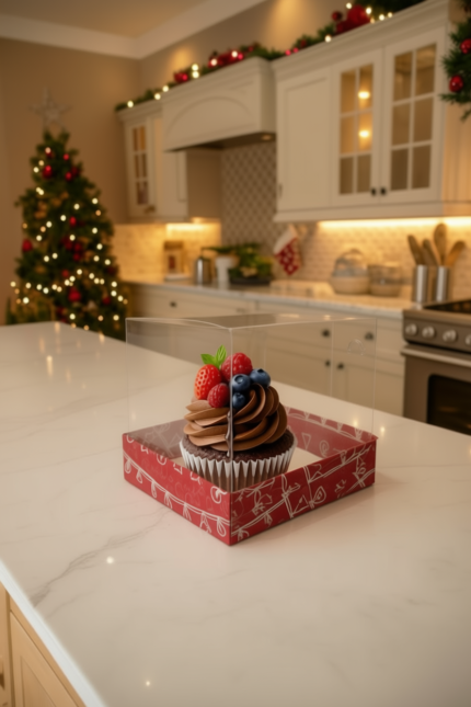 Коробка с прозрачной крышкой под под капкейки/пирожные/бенто-торт Праздничная Гирлянда, 100*100*100 мм