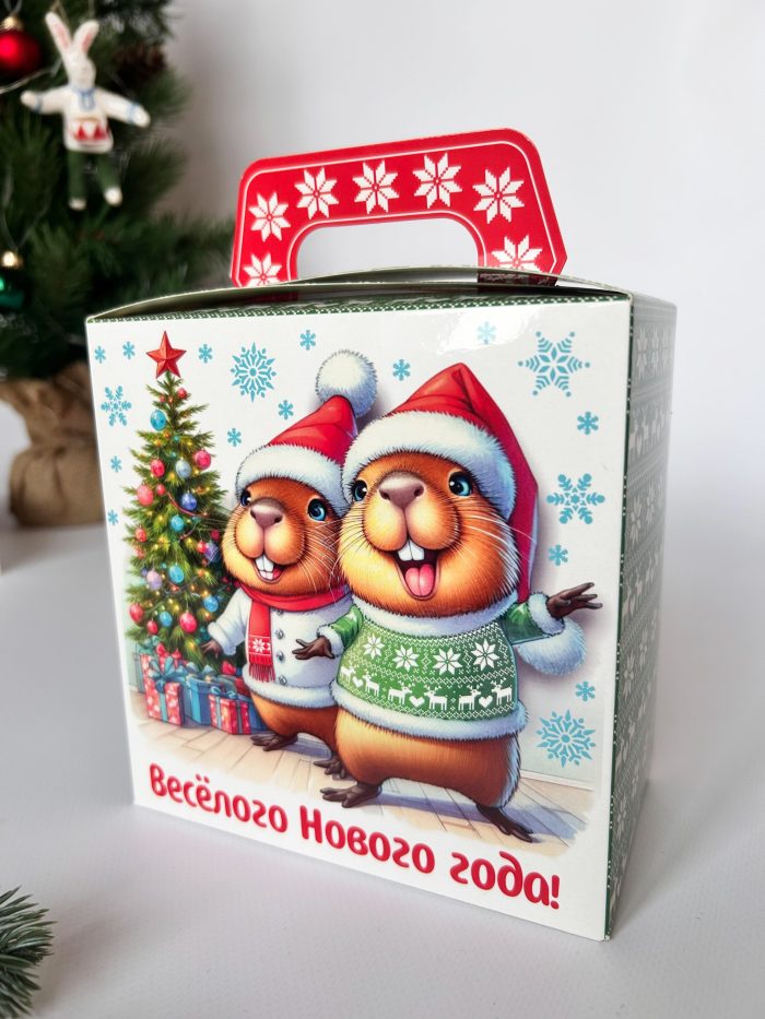 Коробка новогодняя подарочная Весёлые капибары, 145х80х150 (+40) мм — изображение 1